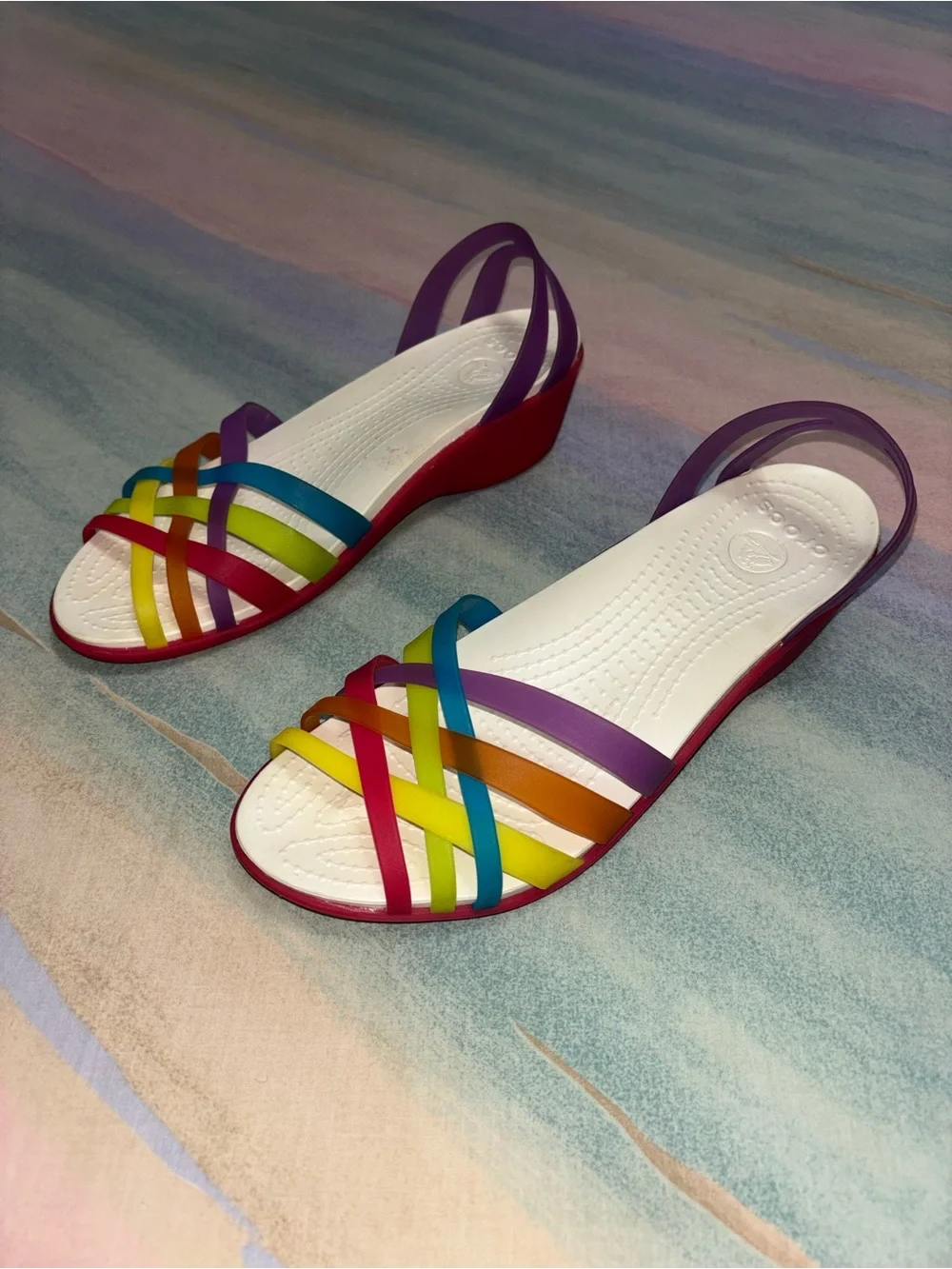 Crocs size 9 Multicolor Isabella Huarache Womens Mini Wedge Strappy Sandals shoe - Picture 3 of 9